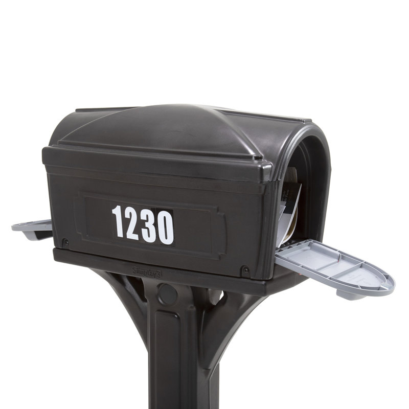 Plastic Post Mounted Mailbox with Magnetic Closure, Black