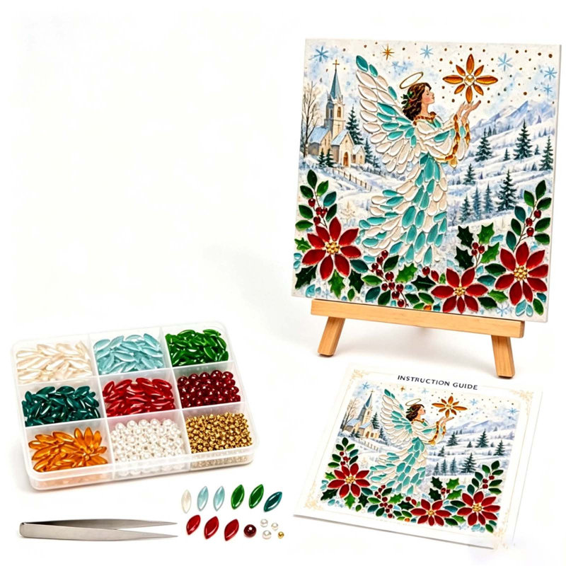 Trousse de décoration de Noël à faire soi-même : tableau, autocollant et peinture (10 ml) avec support., E