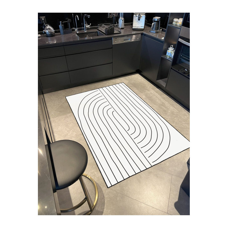 Tapis noir lavable à motif tissé à rayures noires, Sous-tapis rectangulaire 2 pi 4 po x 3 pi 11 po