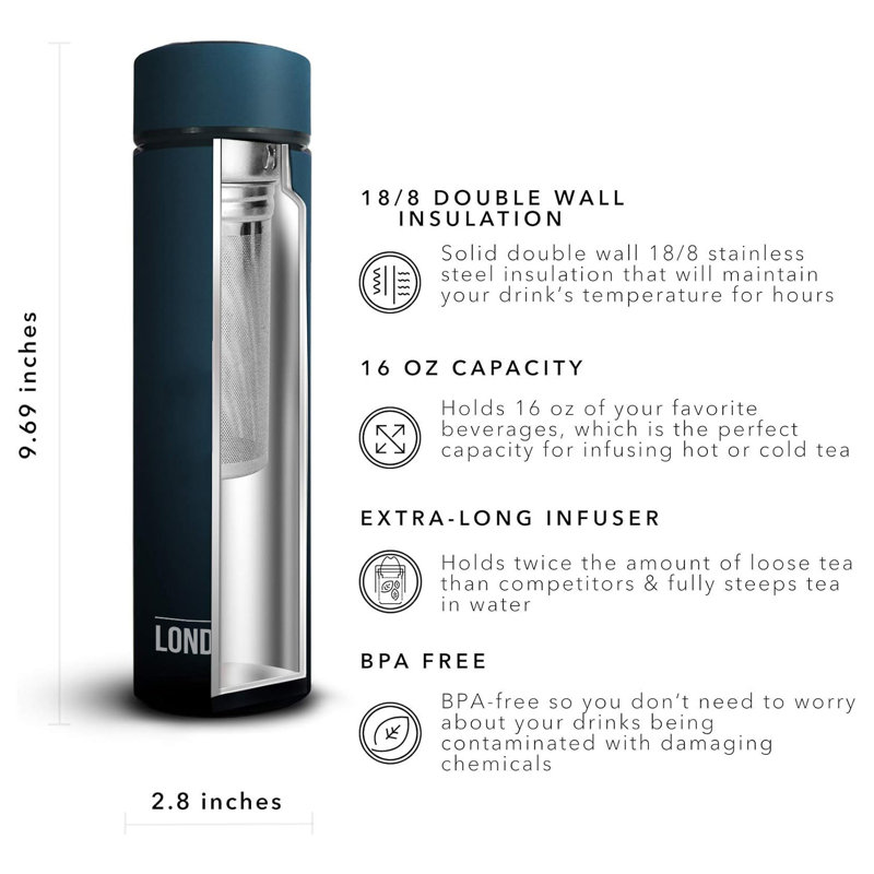 Bouteille infuseur de thé London 16 g, Bleu sarcelle