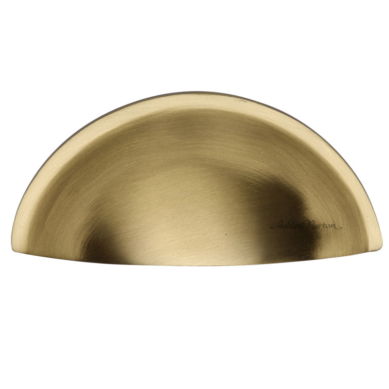 Rear Mounted Cabinet 2 1/4" Center to Center Cup/Bin Pull, Satin Brass