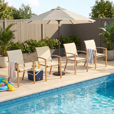 Outdoor Dining Chairs With Wood-Look Frame And Breathable Textilene Sling Seat