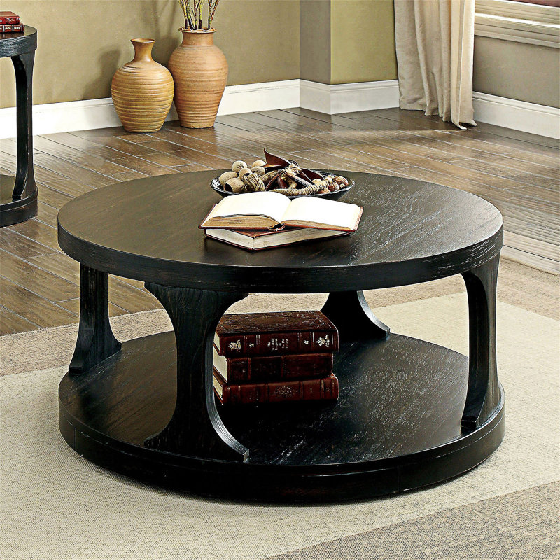Table basse ronde transitionnelle avec tablette