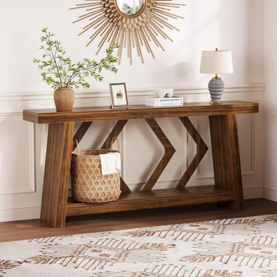 70.9" All-Wood Console Sofa Table, Stable Trapezoid Leg 2-Tier Entryway