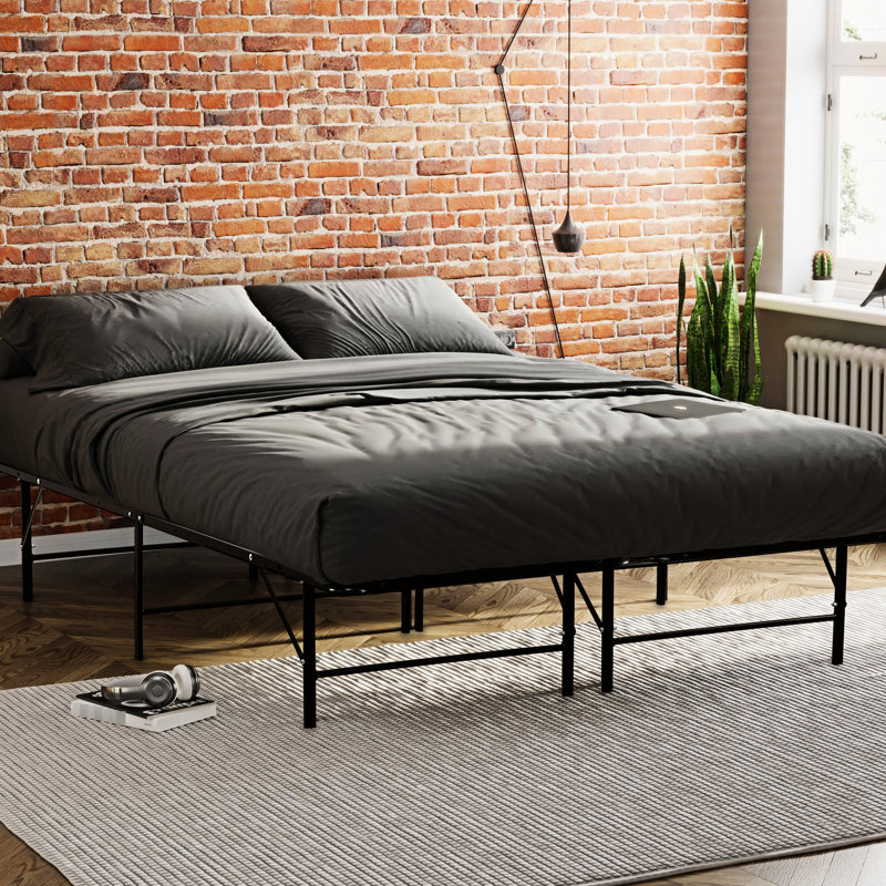 Metal Bed Frame Queen Size Mattress Foundation Bedroom Frame, Metal, Black, Setup, Queen
