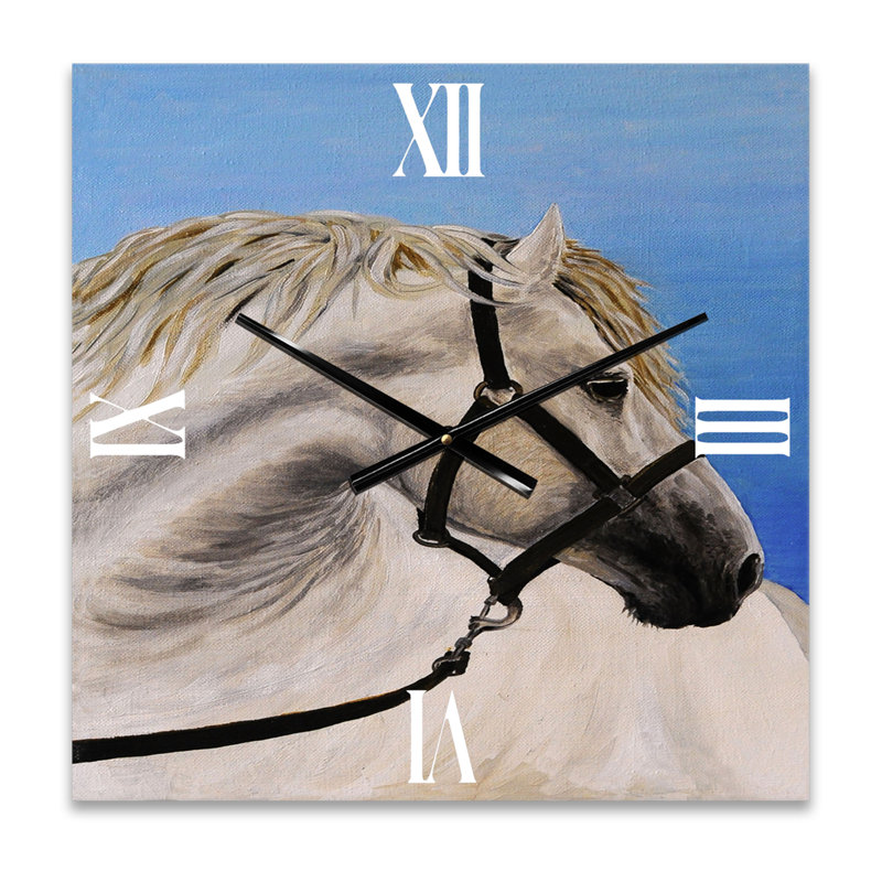 Portrait d'un cheval blanc dans le sillon - Horloge murale de ferme, Petit