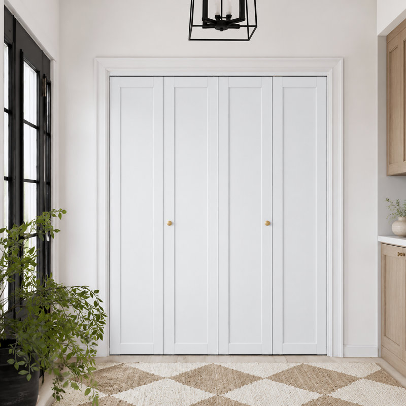  Porte pliante à double panneau en bois massif 72 po x 80 po avec ensemble de quincaillerie d'installation (garde-manger, porte de placard)