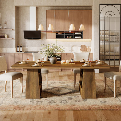 63-Inch Dining Table for 6-8, 4 Shelves Shelf Kitchen Table, Large Modern Rectangle Dining Room Furniture, for Living Room