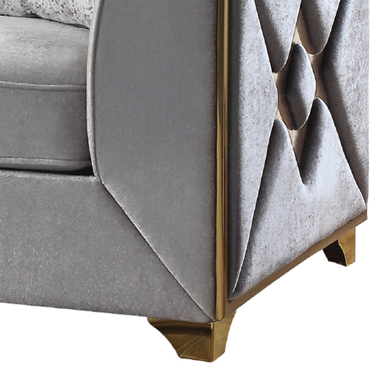 Arron 68'' Upholstered Loveseat, Silver Velvet