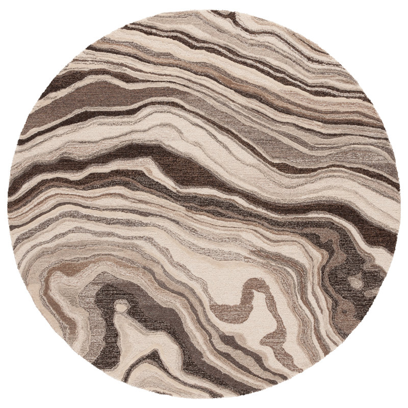 Jamarin Hand Tufted Wool Cotton Abstract Rug in Brown/Ivory, Round 6'