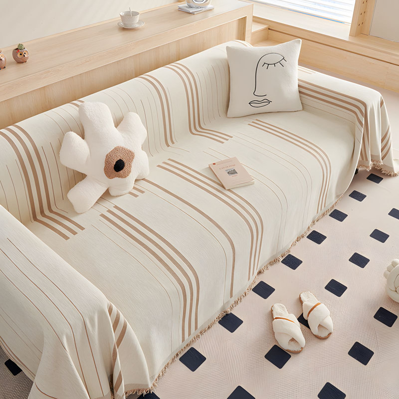Soft Chenille Sofa Cover Stripe, Durable, Stain Resistant