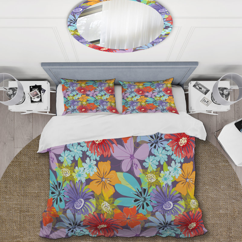 Multicolore fleurs abstraites - ensemble de housse de couette floral - microfibre de polyester