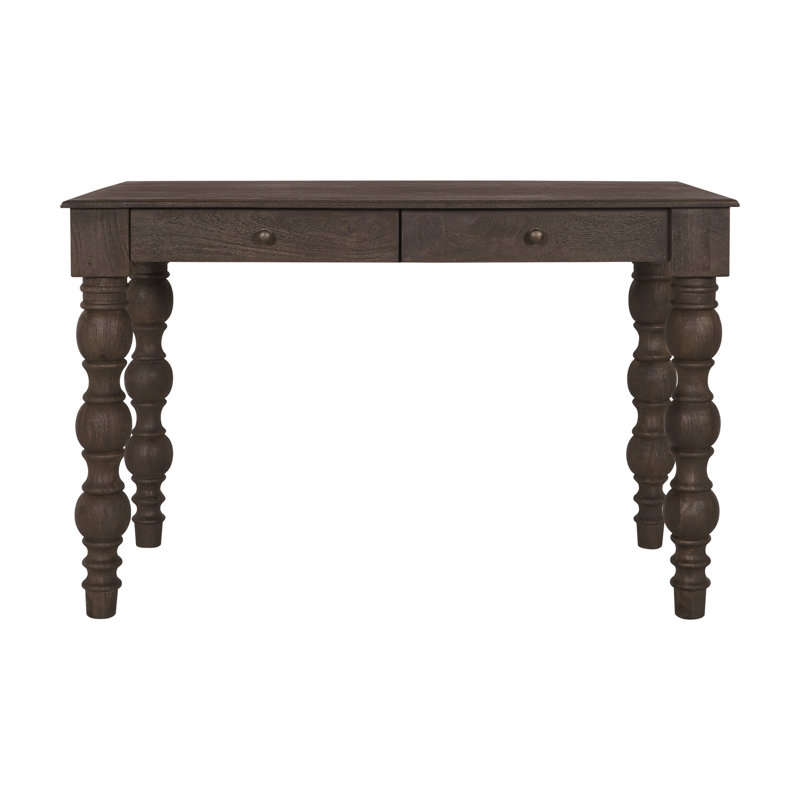 Braydan 2-Drawer Desk with Hand-Turned Legs- Coffee Brown, Brown