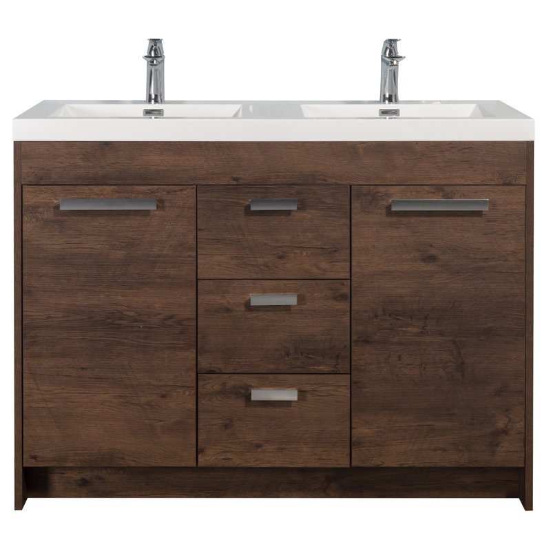 Ensemble de meuble-lavabo double 48 po Wauconda, Chrome chrome, Palissandre