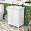 Meuble-lavabo simple autoportant en bois moderne avec lavabo en céramique lisse et rangement réglable-320833572