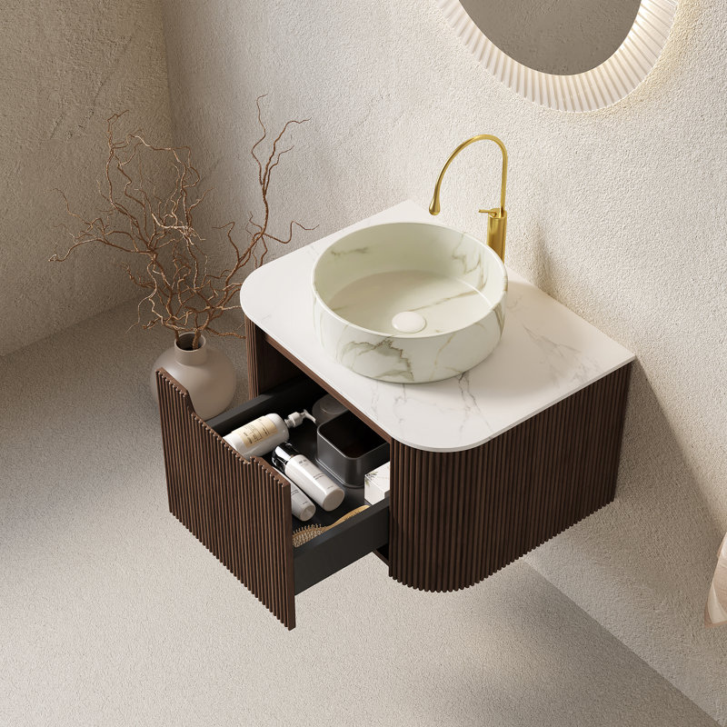 Meuble-lavabo flottant et lavabo, rangement moderne en bois de 24 pouces pour la maison