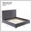 Structure de lit grand format moderne avec structure de lit grand tapissier et tête de lit avec tête de lit en tissu et lattes de bois, sommier non requis, sommier gris foncé