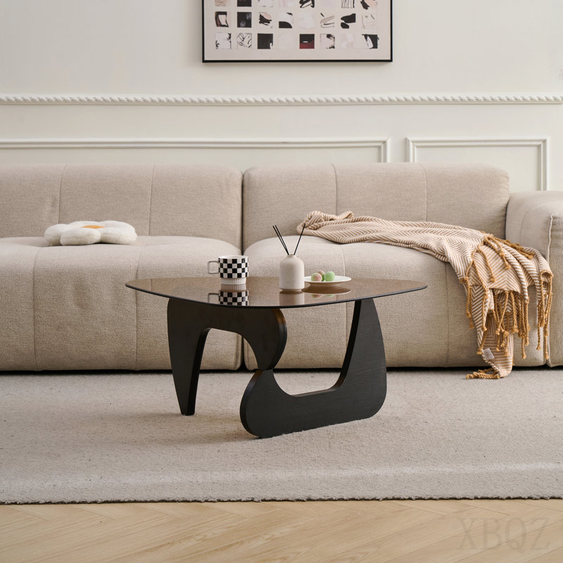 Petite table basse de style campagnard Mid-Century moderne en bois pour le salon, noir, 15.74" H x 43.3" W x 29.5" D