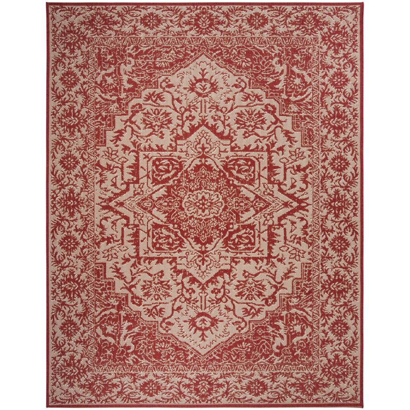 Danya Red/Cream Indoor/Outdoor Area Rug, Rectangle 2'2" x 4'