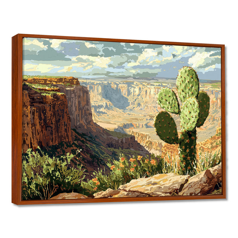 Cactus d'Izavier au bord du canyon - cactus, décoration murale, H 12 po x l 20 po, Cadre flottant, Brun
