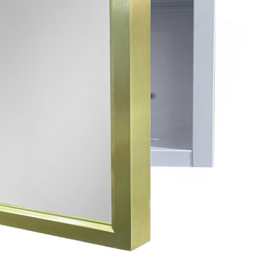 Armoire à pharmacie 16 po x 30 po à fixation murale en métal doré ou miroir encastré