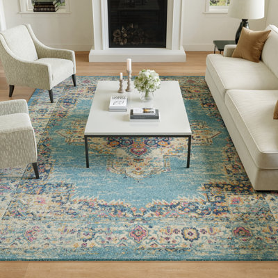 Tapis oriental bleu clair / ivoire Abbate