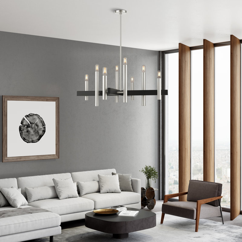 Lustre linéaire moderne unique à 8 lumières Jozlyne, Nickel brossé