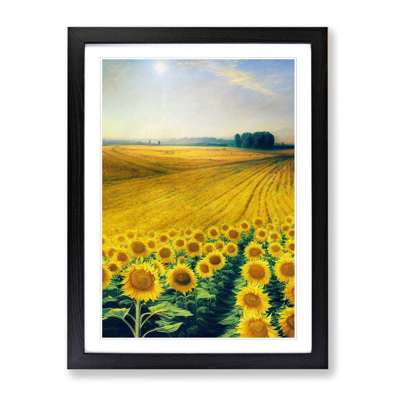 Sunflower Field Meadow - Single Picture Frame Print, Black, 64cm H x 46cm W x 2cm D