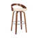 Maxime Swivel Counter or Bar Height Bar Stool with Open Low Back in Faux Leather and Wood