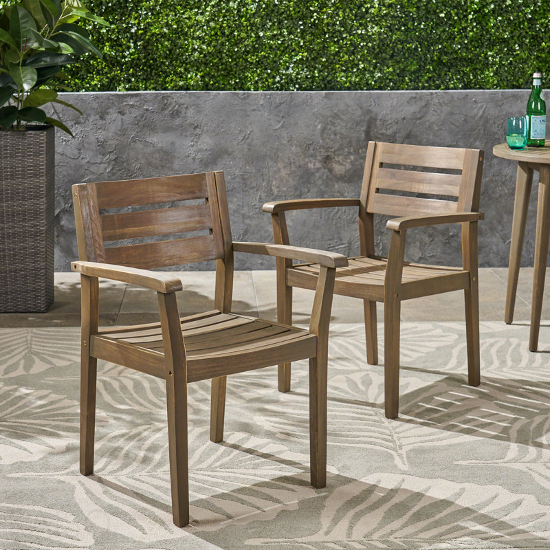 Ensemble de 2 chaises de patio et fauteuil en bois d'acacia, Grey