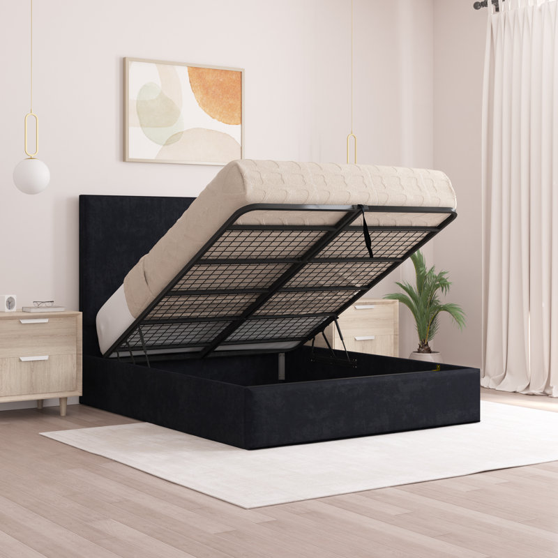 Bibian Upholstered Ottoman Storage Bed, Black, Super King (6')