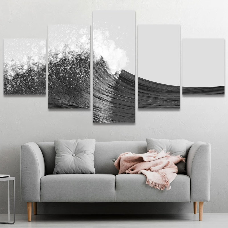 5 pièces, bord de mer, plage, noir et blanc