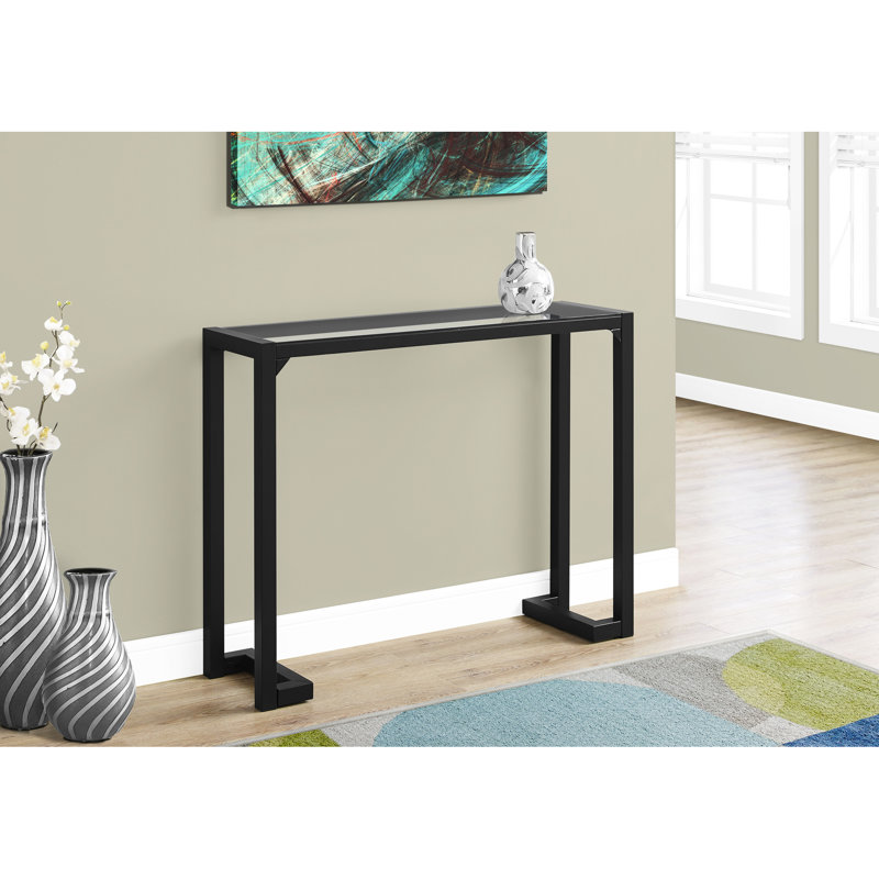 Console de chambre à coucher - Verre trempé transparent avec base en métal noir, attrait moderne pour le salon et le verre, élégant