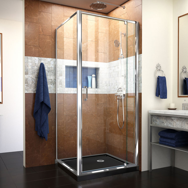Flex 36" W x 36'' D x 74.75" H Semi-Frameless Square Shower Enclosure with Towel Bar and Base Included