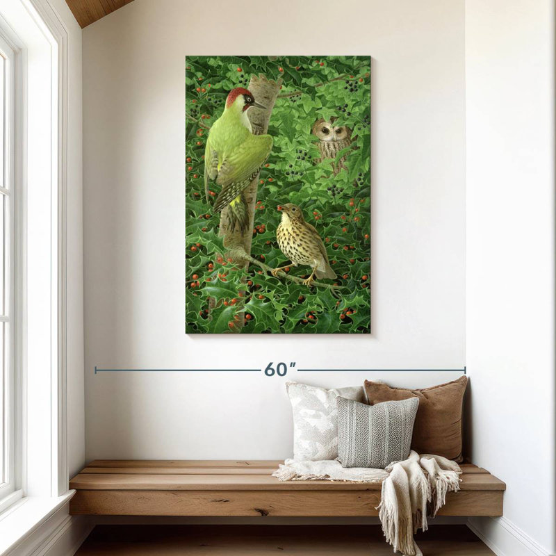 Hibou des bois et muguet, H 45 po x l 30 po