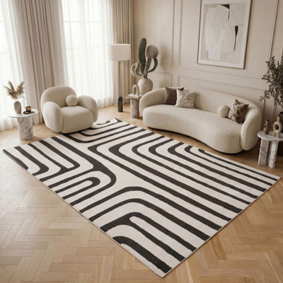 Loft Modern Curved Line Living Room Area Rug and Runner Soft Pile