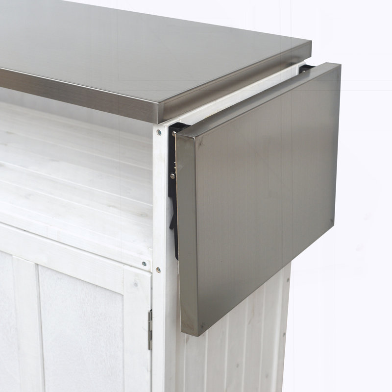 Foldable Outdoor Kitchen Island Patio Mobile Kitchen Cart Portable Outdoor Cooking Island with Lockable Wheels, White