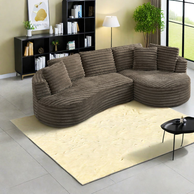Compression Corduroy Sectionals, Modern Curved L Shape Home Lounge Sofa