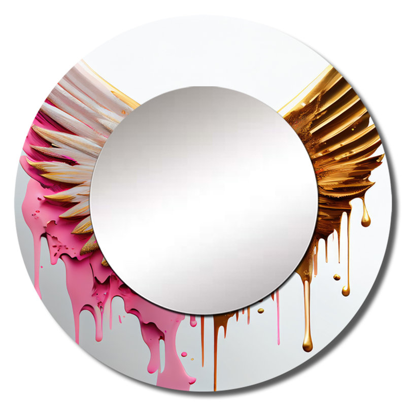 Arnould Dusty Pink Angel Wings - Abstract Wall Mirror, Modern Round Decorative Mirror, Printed Metal Art, 29" x 29"