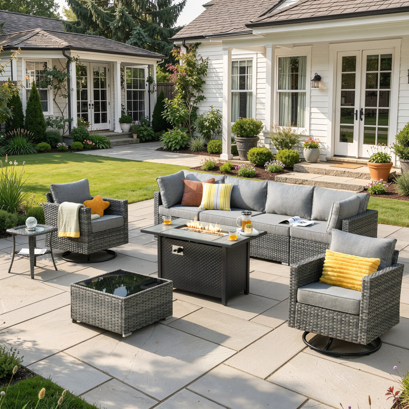 Ensemble de mobilier d'extérieur 9 pièces avec poêle, Gris foncé