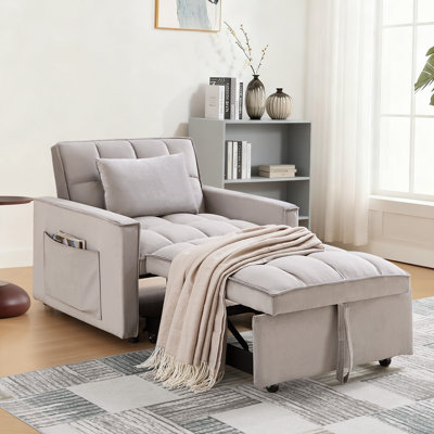 35-inch Pull Out Sofa Chair Bed, Modern Tufted Velvet 3 in 1 Convertible Sleeper Sofa Chair with a Pillow for Small Space, Living Room, Apartment, Bed