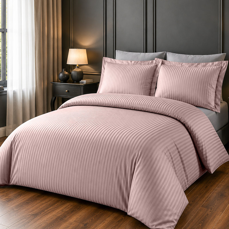 Microfiber Striped Duvet Cover Set with Pillowcases Included, Super King Duvet Cover + 2 Standard Pillowcases, Peach