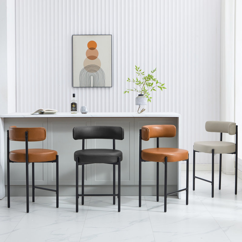 Whisky Brown Faux Leather 24'' Counter Stools with Metal Frame