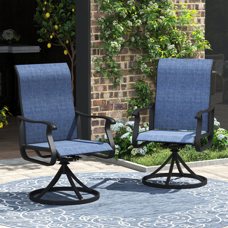 Chaises de salle à manger d'extérieur pivotantes en polyester enduit de PVC Elmar, Bleu