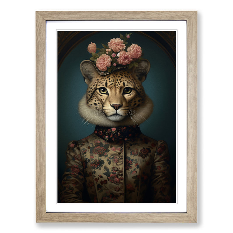 Cheetah Victorian Framed Print, 64cm H x 46cm W x 2cm D, Oak Framed