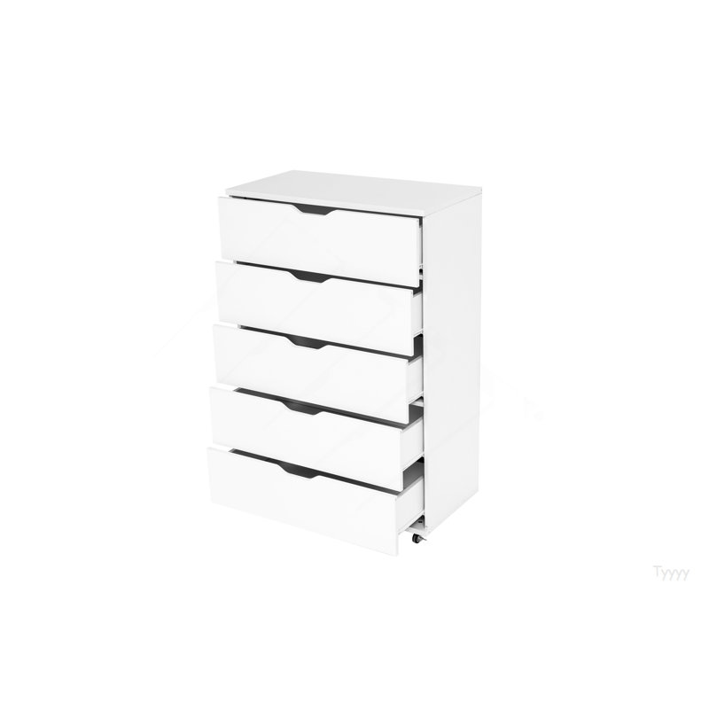 Commode de rangement blanche à 5 tiroirs avec roulettes - Armoire de rangement moderne