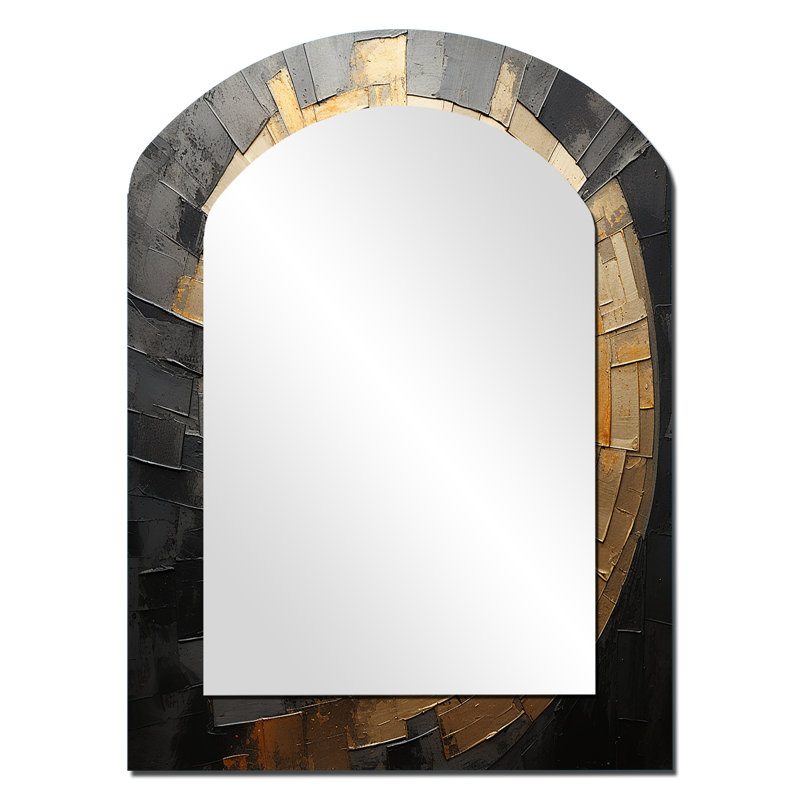 Gold Black Spiral Poteries - Abstract Spirals Arch Decorative Mirror, Modern Asymmetrical Wall Mirror, Printed Metal Art