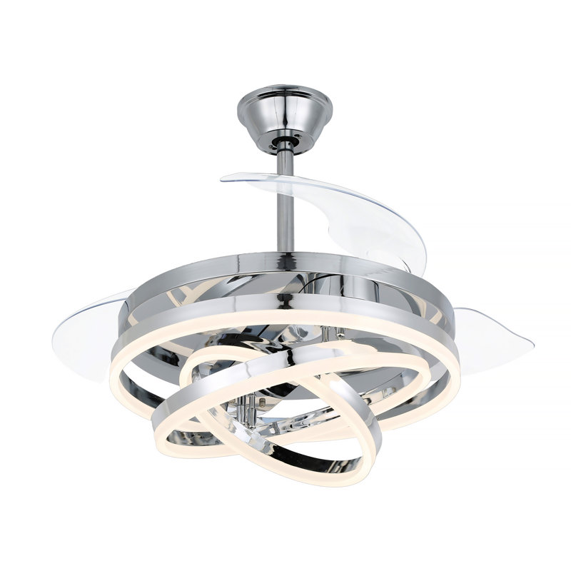 Heighton 36'' Retractable LED Ceiling Fan with Remote and Light Kit DC Motor 6 Speeds, Chrome