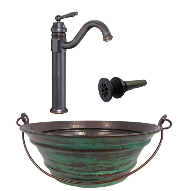 Ensemble de robinet de salle de bain à cuve cuve en cuivre vieilli 15 po assorti 13 po