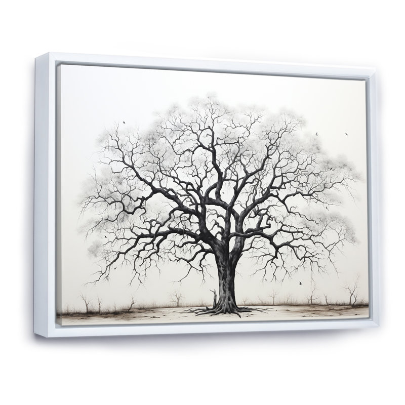 Minimalisme, arbres en chêne noir et blanc II, art mural sur toile de chêne, H 12 po x l 20 po x P 1 po, Cadre flottant blanc